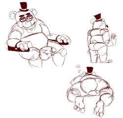 animatronic anthro anus ass backsack balls five_nights_at_freddy's freddy_(fnaf) genitals half-erect machine male male_only mammal monochrome penis red_and_white robot sketch solo solo_male torquewintress ursid video_games