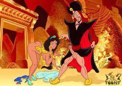 1boy 1girls aladdin arab_male clothed_male_nude_female disney disney_princess disney_villains erect_penis erection jafar penis presenting_penis princess_jasmine xl-toons.com