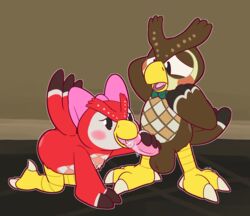 2020 accessory all_fours animal_crossing anthro anthro_on_anthro anthro_penetrated anthro_penetrating anthro_penetrating_anthro avian balls beak bird bird_feet black_body black_eyes black_feathers blathers_(animal_crossing) blush bodily_fluids bow_tie brother brother_and_sister brown_balls brown_body brown_feathers brown_spots celeste_(animal_crossing) cheek_spots duo erection feathers fellatio female furry furry_only genital_fluids genitals glans hair_accessory hair_ribbon hairbow hand_on_head handjob hi_res humanoid_genitalia humanoid_penis incest inside intraspecies licking looking_at_another looking_down looking_up male male/female monotone_beak multicolored_body multicolored_feathers multicolored_tail nintendo open_beak open_mouth oral owl penetration penile penis penis_lick pink_body pink_bow pink_feathers pink_glans pink_penis pink_spots precum red_body red_cheeks red_feathers ribbons saliva saliva_on_penis saliva_on_tongue scutes sex sibling sister spots spotted_body spotted_feathers standing straight striped_feathers tail tail_feathers talons tan_body tan_feathers tongue tongue_out ultilix video_games white_body white_feathers yellow_beak yellow_scutes