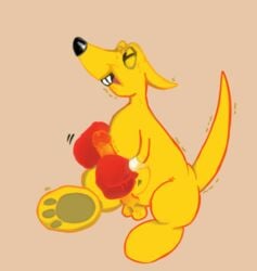 artist_request boxing_gloves cumming kangaroo kao_(kao_the_kangaroo) kao_the_kangaroo male male_only masturbation shaking tagme teeth yellow_body yellow_fur