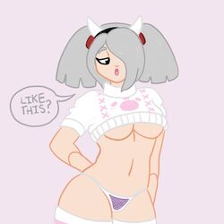 breasts channel-tan female jetix panties presenting stockings string_panties sweater underboob