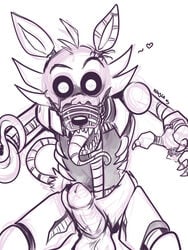 animatronic anthro balls canid canine conditional_dnp erection five_nights_at_freddy's five_nights_at_freddy's_4 fox foxy_(fnaf) genitals heart hook_hand humanoid_genitalia humanoid_penis kayla-na looking_at_viewer machine male male_only mammal nightmare_foxy open_mouth penis robot sharp_teeth solo tagme taker_pov teeth tongue video_games