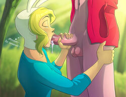 adventure_time blowjob cum_in_mouth fellatio female fionna_the_human_girl masquerade_(artist) oral oral_penetration oral_sex prince_gumball swallowing teenager unseen_male_face