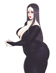 1girls ass ass_in_dress big_ass blush breasts cleavage female female_only huge_ass huge_breasts milf morticia_addams naughty_face seductive solo sunnysundown the_addams_family thick_thighs tight_clothing tight_dress wide_hips