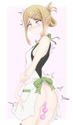 178349 anal anal_beads apron ass blush bottomless clothing dagashi_kashi endou_saya_(dagashi_kashi) naked_apron no_panties no_pants small_breasts topwear