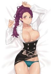 1girls breasts breasts_out female female_only fire_emblem fire_emblem:_three_houses garreg_mach_monastery_uniform j@ck large_breasts long_hair looking_at_viewer nintendo nipples open_shirt petra_macneary purple_hair solo