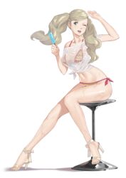 1girls ann_takamaki big_breasts bikini blonde_hair breasts female female_only high_heels j@ck persona persona_5 see-through swimsuit wet_shirt