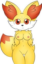 anthro anthrofied areolae big_ears breasts ears female fennekin furry multicolored_fur nintendo nipples pokémon_(species) pokemon pokemon_(species) pokemon_xy pussy red_eyes tail transparent_background yellow_fur zinzoa