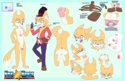 absurd_res asderzx canid canine eyewear felid feline fox genitals glasses hi_res hybrid male mammal model_sheet penis