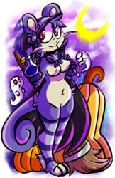 1girls anthro anthrofied breasts broom cape cute female female_only ghosts halloween heart_eyes moon night nintendo nipples pokemon potion pumpkin rattata red_eyes stockings violet_the_rattata wand witch