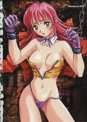 1990s 1998 1girls 20th_century artist_name bare_shoulders blush bondage bound bound_wrists breasts brick_wall cameltoe chains clothing collar dated detached_collar female female_only gloves green_eyes highres jacket large_breasts long_hair looking_at_viewer maruto! navel open_clothes open_jacket open_mouth panties pink_hair purple_gloves purple_thong raika_grace restrained scan sogna solo standing sweat thick_thighs thighs thong tubetop underwear unzipped viper_(series) viper_anthology viper_f40 wall wristband