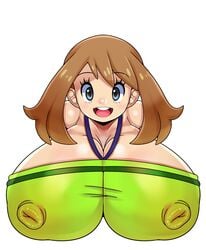 1girls alternate_clothing big_breasts blue_eyes bust eye_contact female huge_breasts human large_breasts looking_at_viewer matospectoru may_(pokemon) may_(pokemon_oras) nintendo pale-skinned_female pale_skin pokemon pokemon_oras white_background