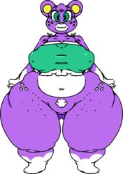 animal_crossing bottomless breasts clothed clothing curvy_figure erect_nipples female freckles fur genitals hi_res humanoid mammal megan_(animal_crossing) nintendo nipples overweight overweight_female ponk pubes purple_body purple_fur pussy smile solo thick_thighs ursid video_games voluptuous