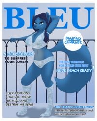 2020 4:5 absurd_res anthro anthro_only big_breasts border bra breasts cleavage clitoris clothing cover english_text female female_focus female_only genitals hair hi_res inside jess_(pawpadcomrade) legwear lingerie long_hair looking_at_viewer magazine_cover open_mouth original original_character pawpadcomrade solo standing text translucent translucent_clothing underwear white_border