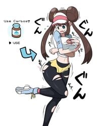 1girls 2018 absurd_res ass_expansion blue_eyes bouncing_ass bouncing_breasts breast_expansion breast_hold breast_squeeze breasts brown_hair bursting_breasts double_bun english_text eyebrows_visible_through_hair female female_only growth haruozi highres human human_only large_breasts long_hair long_twintails navel nintendo no_bra open_mouth pantyhose pokemon pokemon_bw pokemon_bw2 protein raised_leg rosa_(pokemon) shoes short_shorts shorts simple_background sneakers socks solo sweat sweatdrop text tied_hair tight_clothing torn_clothes torn_pantyhose twintails visor_cap white_background yellow_shorts