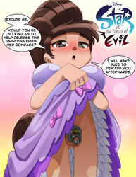 1boy androgynous balls beauty_mark blush brown_eyes brown_hair canon_crossdressing chastity chastity_cage crossdressing dark-skinned_male english_text femboy flaccid flaccid_penis girly hazardhead69 latina male male_focus male_only marco_diaz no_panties penis penis_under_skirt princess_marco sissy skirt_lift solo star_vs_the_forces_of_evil talking_to_viewer testicles text trap