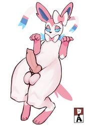 absurd_res animal_genitalia animal_penis balls blue_eyes blue_sclera canid canine canine_penis canis countershade_feet countershading curvy_figure digital_media_(artwork) eeveelution erection feet femboy feral fur genitals girly goonie-san hi_res knot male male_only male_sylveon mammal multicolored_body multicolored_fur nintendo penis pink_body pink_fur pokémon_(species) pokemon pokemon_(species) presenting ribbons simple_background smile solo sylveon thick_thighs two_tone_body two_tone_fur video_games white_background white_body white_fur wide_hips