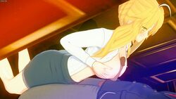 1boy 1girls 3d animated artoria_pendragon artoria_pendragon_(lancer) blouse blue_skirt breasts business_suit business_woman clothed_sex dress_shirt fate/grand_order fate_(series) female large_breasts miniskirt office office_lady paizuri pencil_skirt sex_in_skirt skirt skirt_suit tight_skirt white_blouse white_shirt yuukis