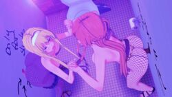 16:9_aspect_ratio 2boys 2girls 3d ahe_gao alice_schuberg animated breasts dark-skinned_male dark_skin female fishnet_legwear fishnets glory_hole large_filesize male medium_breasts multiple_boys multiple_girls nail_polish nightclub pink_nails red_nails sword_art_online toenail_polish toilet yuuki_asuna yuukis