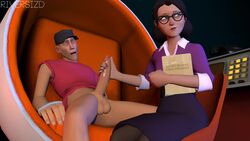 1boy 1girls 3d animated balls black_hair female glasses handjob male miss_pauling office_lady penis riversizd scout scout_(team_fortress_2) sound source_filmmaker straight team_fortress_2 valve video