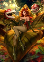 1boy 2others boots brown_eyes detached_sleeves felox08 female female_focus legwear mario_(series) new_super_mario_bros._u_deluxe piranette piranha_plant realistic red_hair super_mario_bros.