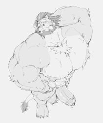 anthro arsalan balls bara boner erection furry gay housamo lion male male_only monochrome muscles muscular nude penis phosbara solo solo_male tokyo_afterschool_summoners