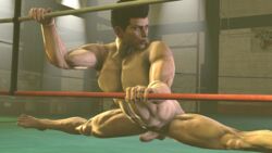 1boy 3d 3d_(artwork) abs asian_male bara big_thighs dead_or_alive erection horny hung_bottom jann_lee kiss_axe long_legs looking_to_the_side male_only muscular_male nude pecs solo_male splits