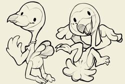 2020 3:2 animal_crossing anthro anus avian beak bird black_and_white bottomless clothed clothing female flamingo flora_(animal_crossing) front_view genitals hi_res itsunknownanon looking_at_viewer monochrome nintendo nude open_mouth open_smile presenting presenting_pussy pussy rear_view sketch smile solo video_games