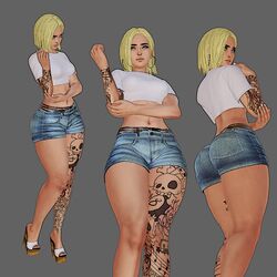 3d alternate_costume android_18 big_ass bimbo bubble_butt character_sheet dragon_ball dragon_ball_z fake_breasts fat_ass high_heels honey_select ihateasuka implants platform_heels thick_thighs wedge_heels