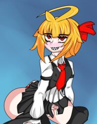 blonde_hair blush penis_under_clothes rumia rumia_soda_(artist) smile touhou trap