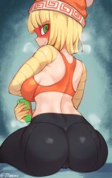 1girls arms_(game) artist_name ass beanie big_ass big_breasts bike_shorts black_leggings blonde_hair bob_cut cameltoe female female_only green_eyes hat high_resolution huge_ass jtveemo leggings mask medium_hair min_min_(arms) nintendo orange_hat pale-skinned_female pale_skin phone selfie short_hair sideboob sitting skin_tight smile solo sports_bra teenager thick_thighs thighs tight_clothing tight_pants unusual_pupils voluptuous yoga_pants