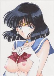 bishoujo_senshi_sailor_moon breasts exposed_breasts female female_only hotaru_tomoe looking_at_viewer medium_breasts nipples official_style rascal_(n119) sailor_collar sailor_saturn serafuku solo tagme