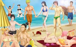 5girls 6+boys 6boys abs amenoosa ass barefoot beach beach_ball bikini bikini_bottom bikini_top black_eyes black_hair blonde_hair blue_eyes blue_hair blush blushing breasts brown_hair cleavage dark_blue_hair dark_hair day drink feet female g-string green_eyes heavy_blush holding_hands human human_only hyuuga_hinata hyuuga_neji ino_yamanaka inuzuka_kiba light-skinned_female light-skinned_male light_skin long_hair looking_at_ass lying_down lying_on_stomach male micro_bikini multiple_boys multiple_girls nara_shikamaru naruto naruto_(series) naruto_shippuden necklace nervous ocean on_stomach outdoors outside pale partially_submerged pecs pink_hair rock_lee sai sakura_haruno sand shirtless short_hair sideboob sitting speedo standing sunbathing surfboard swimming_trunks swimsuit swimwear tan tan_skin temari tenten topless towel uncensored uzumaki_naruto violet_eyes walking water