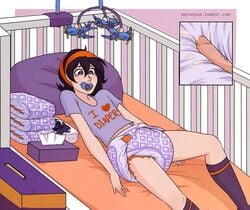 1boy abdl bulge cradle cum cum_in_diaper cumming diaper erection erection_under_diaper jojo's_bizarre_adventure male male_only merunyaa narancia_ghirga pacifier penis solo_male tenting tissue vento_aureo