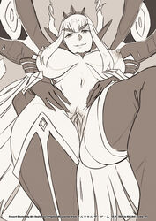 ale_(ale_halexxx) crown high_heels junketsu kill_la_kill kiryuuin_satsuki long_hair md5_mismatch monochrome pussy resolution_mismatch smile source_smaller