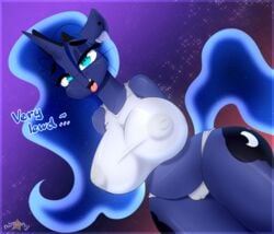 2020 alicorn anthro big_breasts breasts clothing cosmic_hair dialogue digital_media_(artwork) equid ethereal_hair female friendship_is_magic furry hasbro horn huge_breasts looking_at_viewer mammal my_little_pony n0nnny princess_luna_(mlp) pseudo_hair solo wings