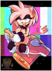 1girls amy_rose babie_fluff boots breasts cosmicpussycat eyeshadow female furry gloves hairband high_heel_boots pussy pussy_juice sega sonic_(series) thighhighs tongue_out