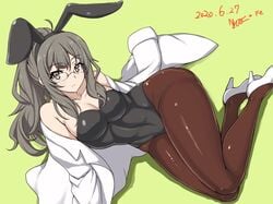 1girls 2020 big_breasts brown_eyes brown_hair bunny_ears bunny_girl bunnysuit dated female female_only futaba_rio glasses high_heels long_hair nishiumi_yuuta pantyhose seishun_buta_yarou_wa_bunny_girl_senpai_no_yume_wo_minai solo solo_female solo_focus