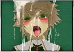 1boy ahe_gao alter_ego_(danganronpa) artificial_intelligence blush computer computer_screen cum cum_on_screen danganronpa femboy fujisaki_chihiro heavy_blush looking_at_viewer male_focus male_only open_mouth smooth_skin tongue tongue_out