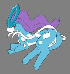 anthro ass bargglesnatch-x1 female feral generation_2_pokemon genitals hi_res legendary_pokemon looking_at_viewer lying nintendo on_side pokemon pokemon_(species) pussy red_eyes simple_background solo suicune