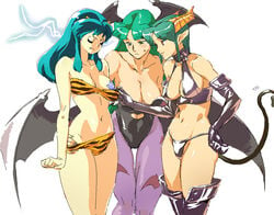 00s 2000s 2008 2demons 3girls angry assisted_exposure bare_shoulders bat_print bat_wings bikini black_clothing black_gloves black_leotard black_thighhighs black_thong blue_hair blush breasts capcom carrera cleavage closed_eyes clothed clothing collar crossover darkstalkers demon_girl demon_horns demon_tail demon_wings elbow_gloves electricity eyebrows_visible_through_hair eyeshadow fangs female female_only gloves green_eyes green_hair hand_on_hip head_wings heart_cutout horns humanoid large_breasts leotard light-skinned_female light_skin long_ears long_hair looking_at_another looking_at_breasts lum makeup matching_hair/eyes medium_breasts midriff monster_girl morrigan_aensland multiple_girls navel navel_cutout nipple_bulge one_breast_out oni oni_horns opocom panties pantyhose pasties pasties_exposed pointy_ears princess pull_out red_eyes revealing_clothes short_hair simple_background small_breasts smile standing star star_pasties stockings succubus succubus_costume succubus_horns succubus_outfit succubus_tail succubus_wings sweat sweatdrop swimsuit tail thick_thighs thighhighs thighs thong tiger_print trio undressing urusei_yatsura viper_(series) viper_gts volvox white_background wide_hips wings zettai_ryouiki