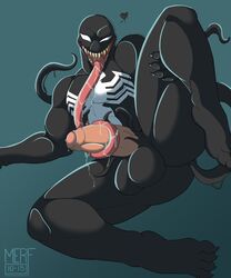 alien autofellatio black_body genitals hi_res humanoid humanoid_genitalia humanoid_penis male male_only marvel masturbation merffle monster muscular muscular_male penis smooth_skin solo symbiote tongue tongue_out venom venom_(marvel)