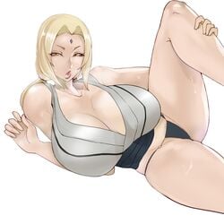 1girls big_breasts black_thong blonde_hair brown_eyes female female_only long_hair naruto no_pants nodo solo solo_female solo_focus thong tsunade