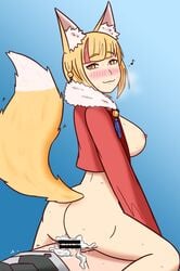 1boy 1girls ass big_breasts blonde_hair breasts cum cum_in_pussy cum_inside female female_on_top fire_emblem fire_emblem_fates fire_emblem_heroes fox fox_ears fox_girl fox_tail gold_eyes interspecies kana_(fire_emblem) kana_(fire_emblem)_(male) large_breasts larger_female leud looking_at_viewer looking_back male reverse_cowgirl_position selkie selkie_(fire_emblem) sex sideboob smaller_male straight younger_male