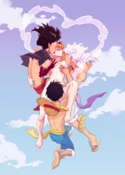 bare_feet black_hair black_hair_male blush blushing breast_grab breasts breasts_out clone clones color colored colour coloured cunnilingus earrings eating_out eating_pussy eyes_closed faceless_male facing_away facing_away_from_viewer female/male female/male/male/male gear_5_luffy gear_fifth ginger ginger_female ginger_hair in_the_air kissing male/female male/male/male/female monkey_d_luffy mouth_on_breast mouth_on_chest mouth_on_nipple mouth_on_pussy mouth_open multiple_boys multiple_males naked naked_female nami nami_(one_piece) one_piece orange_hair outdoor_background outdoor_nudity outdoor_sex outdoors outdoors_nudity outdoors_sex partially_clothed pleasure_face pleasured pleasured_face pleasured_female post-timeskip post_timeskip same_person scar shorts sky steam straw_hat sun_god suspended_in_midair suspended_sex topless topless_male white_hair white_hair_male zantinaa