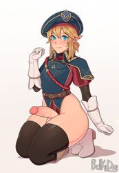 1boy androgynous balls belka_dog beret breath_of_the_wild cuccoking erection femboy feminine_male girly link link_(breath_of_the_wild) male male_only penis royal_guard_boots royal_guard_cap royal_guard_link royal_guard_set royal_guard_uniform testicles the_legend_of_zelda thighhighs trap white_background