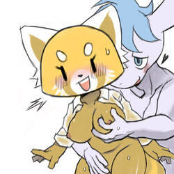 1:1 2d aggressive_retsuko ailurid anthro asinus big_pepper blush breast_grab breasts donkey duo equid equine female fingering genitals hand_on_breast heart hug male mammal nude office_lady pubes pussy red_panda retsuko sanrio smooth_fur straight surprise tadano_(aggretsuko)