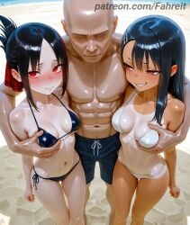 1boy 2girls abs ai_generated alternate_costume arm_around_waist asymmetrical_bangs bald bare_legs bare_shoulders barefoot beach bikini black_bikini black_hair blush breasts breasts_apart brown_eyes bulge cleavage closed_mouth collarbone comfyui cuckold cuckolding dark-skinned_female dark-skinned_male dark_skin day deep_skin dual_persona earclip embarrassed faceless faceless_male fahreit feet_out_of_frame ffm_threesome fisheye folded_ponytail foreshortening from_above furrowed_brow girl_sandwich grabbing grabbing_another's_breast grabbing_from_behind grin groping group_sex hair_between_eyes hair_ornament hair_ribbon hairclip half-closed_eyes half_updo halterneck hand_on_another's_chest hayase_nagatoro height_difference hetero kaguya-sama_wa_kokurasetai_~tensai-tachi_no_renai_zunousen~ large_breasts long_hair looking_at_another looking_at_viewer male_swimwear medium_breasts multiple_girls muscular muscular_male navel nervous nervous_smile netorare nose_blush ntr ocean one-piece_tan open_mouth outdoors parted_bangs parted_lips patreon patreon_username please_don't_bully_me,_nagatoro red_eyes red_ribbon ribbon sand sandwiched shinomiya_kaguya shiny_skin short_hair side-by-side side-tie_bikini_bottom sidelocks single_sidelock skindentation sky small_breasts smile smirk smug stable_diffusion standing stomach straight_hair strap_gap string_bikini sweat sweatdrop swim_trunks swimsuit tan tanlines teeth thigh_gap thighs threesome toned topless_male upturned_eyes v-shaped_eyebrows water wavy_mouth wet white_bikini