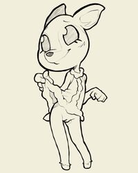 2020 4:5 animal_crossing anthro black_and_white bottomless cervid clothed clothing fauna_(animal_crossing) female front_view full-length_portrait genitals hi_res itsunknownanon mammal monochrome nintendo portrait pussy sketch smile solo video_games