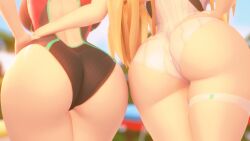 2girls 3d 3d_animation animated ass ass_focus beach big_ass blonde_hair bottom_heavy bouncing_ass bubble_butt busty fat_ass female female_only gluteal_fold huge_ass jiggle jiggling_ass large_ass massive_ass mythra mythra_(radiant_beach)_(xenoblade) mythra_(xenoblade) no_sound nurico one-piece_swimsuit outdoors pyra pyra_(xenoblade) red_hair showing_off showing_off_ass swimsuit tagme thick_ass thick_thighs thunder_thighs video wide_hips xenoblade_(series) xenoblade_chronicles_2
